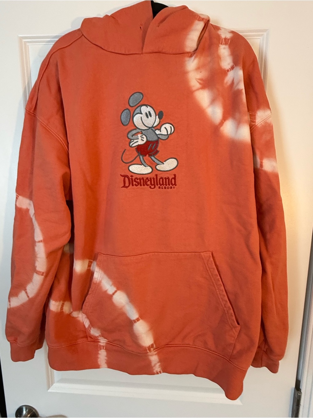 Disney Orange Tie-Dye Hoodie Sweatshirt with Mickey Embroidery